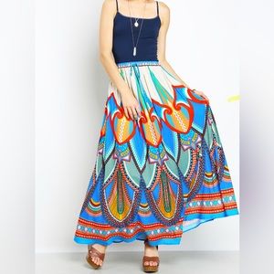 Flying Tomato Topsy Turvey Women’s  Boho Gypsy Hippie Maxi Skirt Size L Colorful